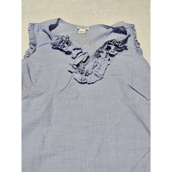 J Crew Women's Size 0 XSmall Blue Blouse Shirt Sleeveless Ruffle Cotton Tank - Picture 2 of 8
